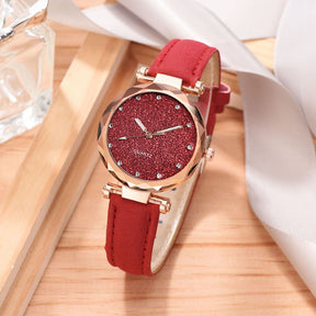 Relógio Feminino de Pulso Analógico Quartzo Casual com Pulseira Céu Estrelado
