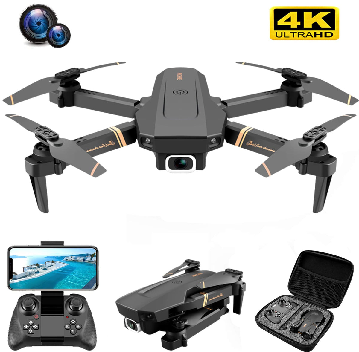 Drone V4 Rc Zangão HD Câmera Grande Angular 720P 1080P 4K Wifi