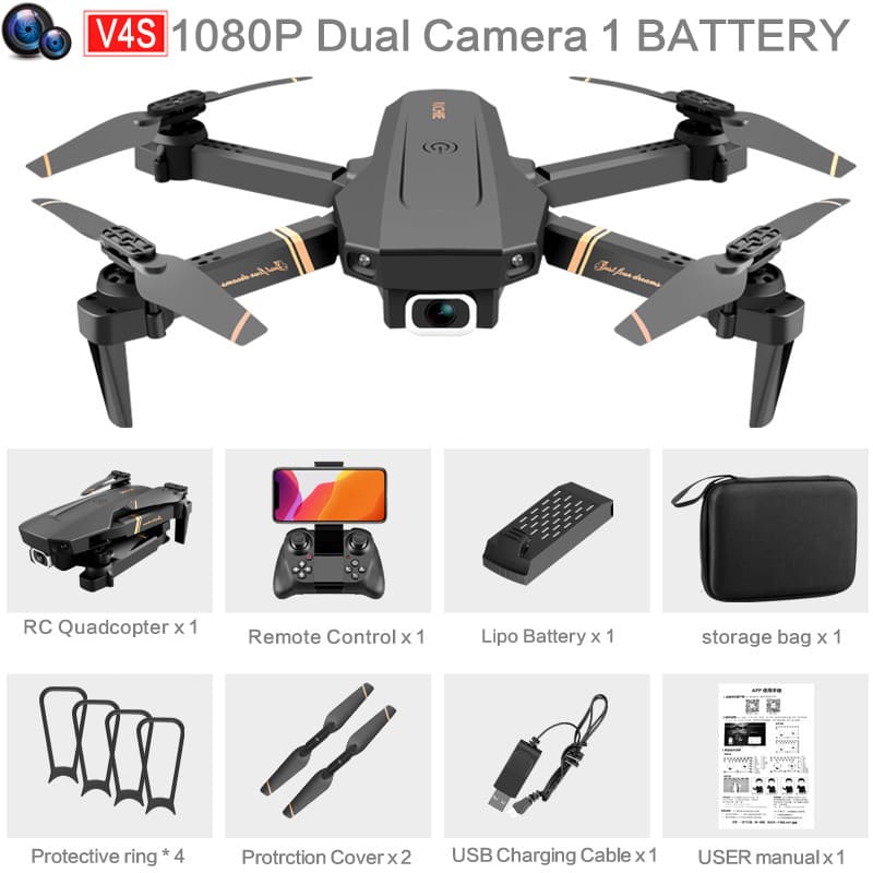 Drone V4 Rc Zangão HD Câmera Grande Angular 720P 1080P 4K Wifi