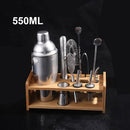 Kit Bartender Barman Coqueteleira Profissional Inox Drinks Coquetéis Suporte Bambu 550ML 750ML