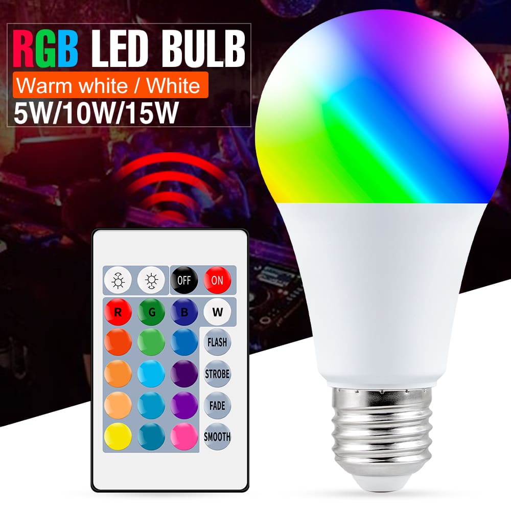 Lâmpada LED Smart com 15 Cores de Iluminação por Controle Remoto