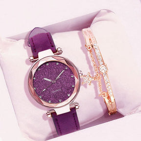 Relógio Feminino de Pulso Analógico Quartzo Casual com Pulseira Céu Estrelado