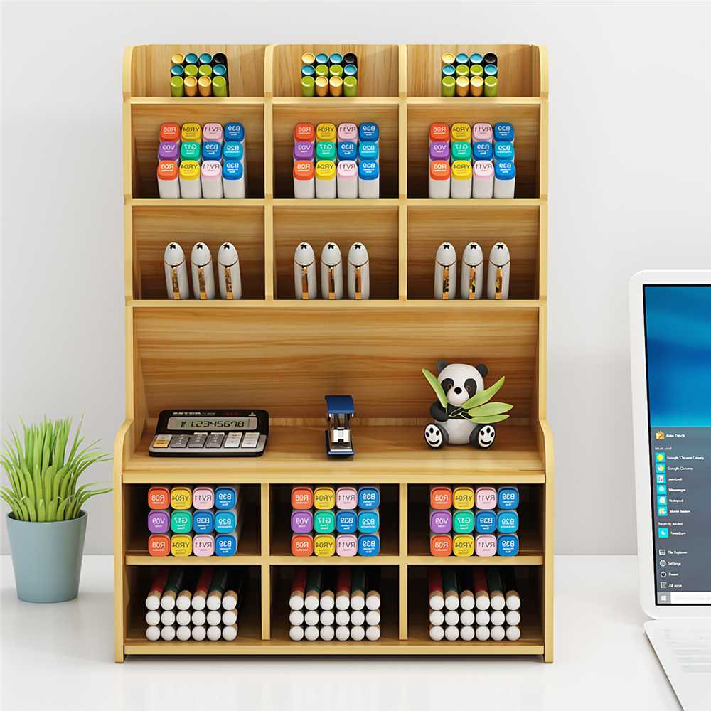 Organizador de Mesa Escritório Madeira Multifuncional