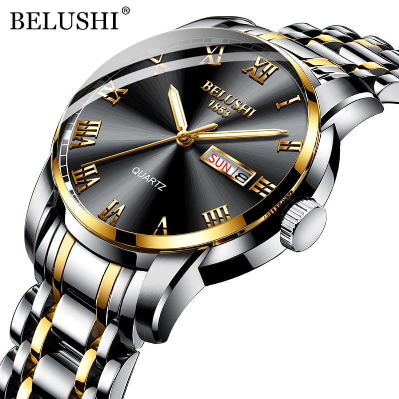 Relógio Masculino Analógico Luminous Luxury Belushi cor golden black