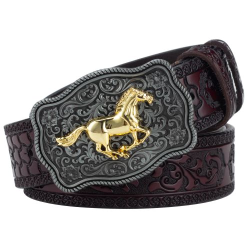 1x Cinto Masculino de Couro Legítimo Modelo Cavalo