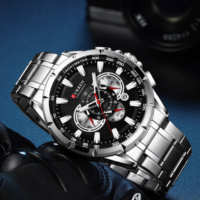 Relógio Masculino Analógico Esporte Casual com Pulseira de Aço Inoxidável New Luminous Curren