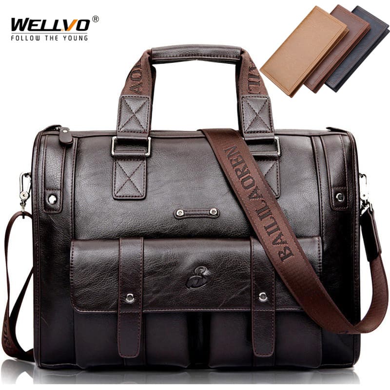 Pasta Masculina Executiva Maleta de Couro Legítimo Wellvo Handbag