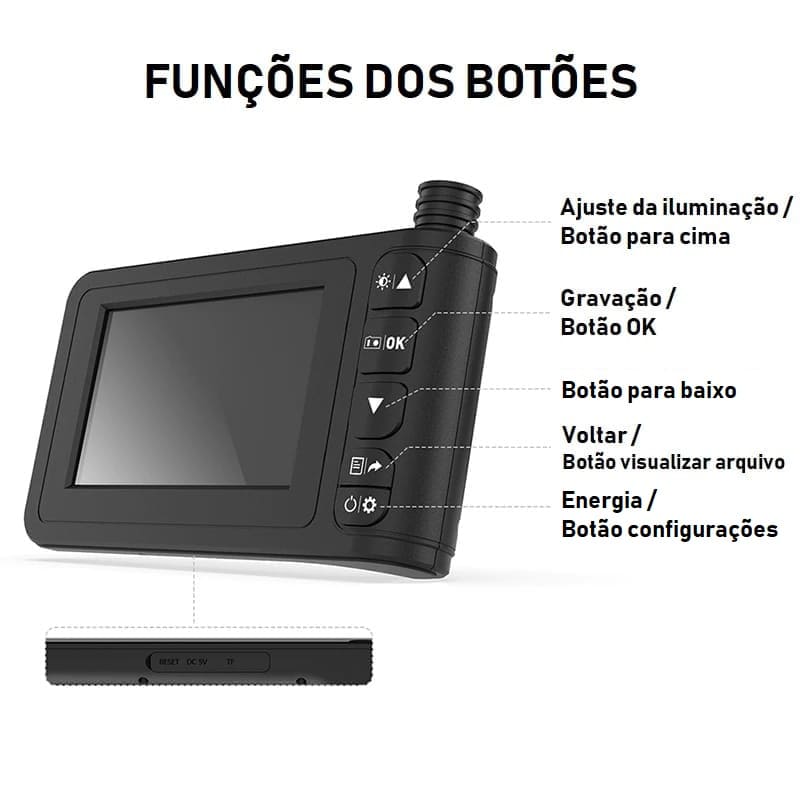 Boroscópio Industrial com Câmera Sonda HD 4.3" LCD