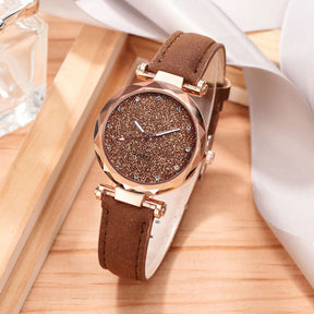 Relógio Feminino de Pulso Analógico Quartzo Casual com Pulseira Céu Estrelado