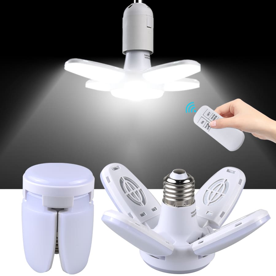 Lâmpada LED 4 Pás Dobrável Ajustável Bivolt com Controle Remoto 28W