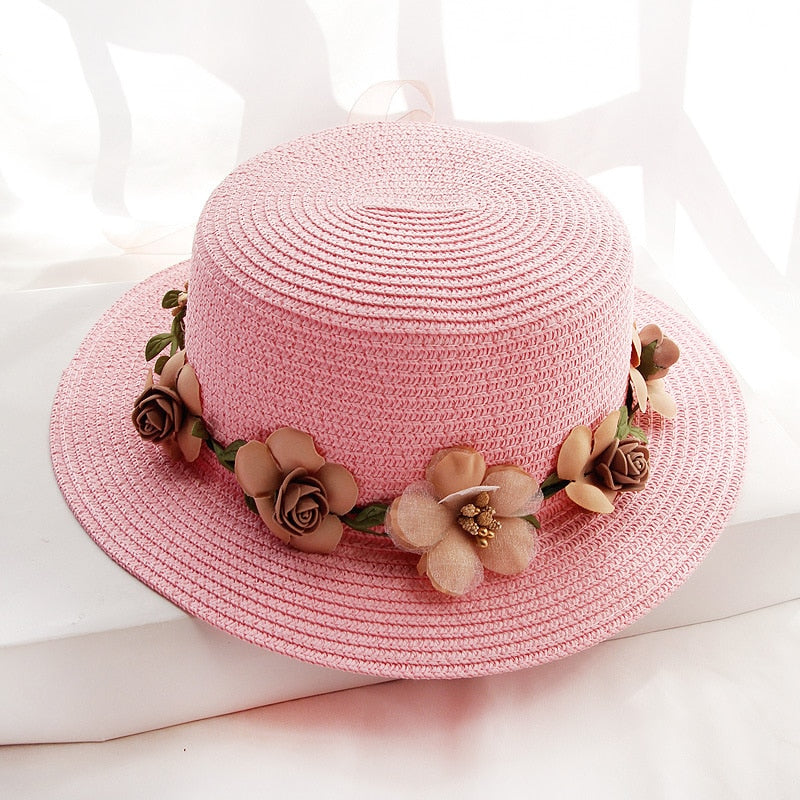 Chapéu de praia de palha de flor aleatório
