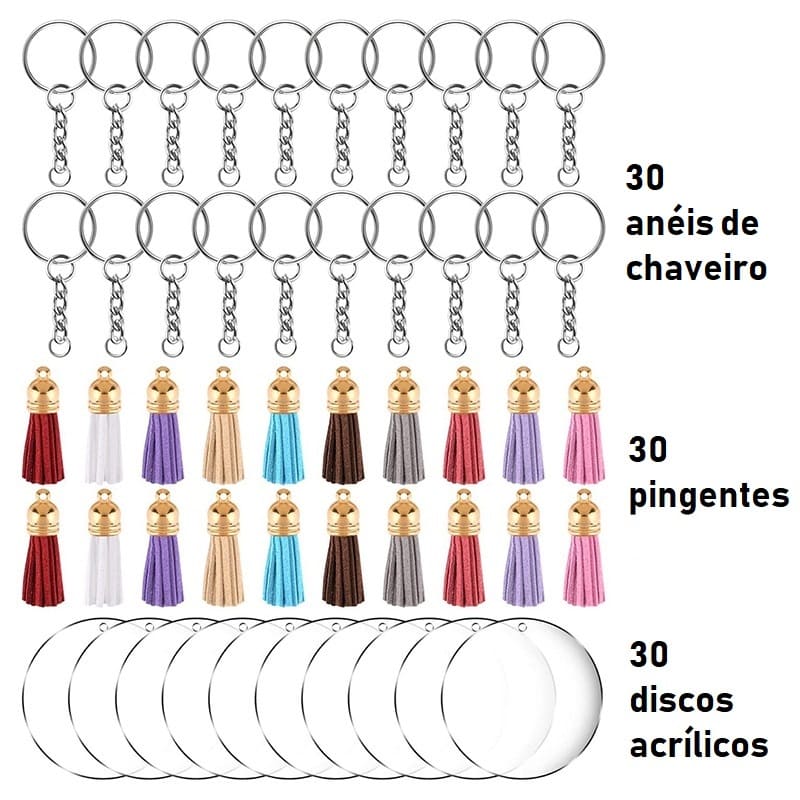 Chaveiro de Acrílico Personalizado Kit de Artesanato 90 Peças