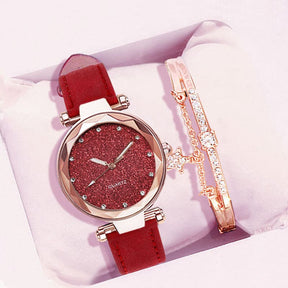 Relógio Feminino de Pulso Analógico Quartzo Casual com Pulseira Céu Estrelado