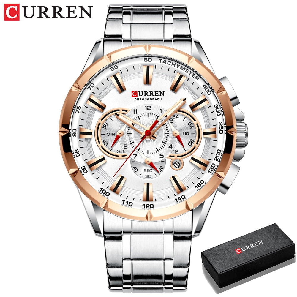 Relógio Masculino Analógico Esporte Casual com Pulseira de Aço Inoxidável New Luminous Curren