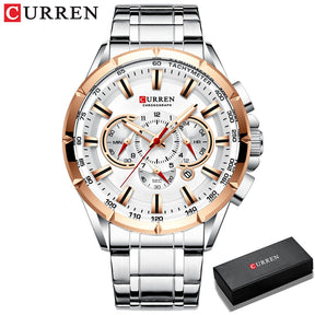 Relógio Masculino Analógico Esporte Casual com Pulseira de Aço Inoxidável New Luminous Curren