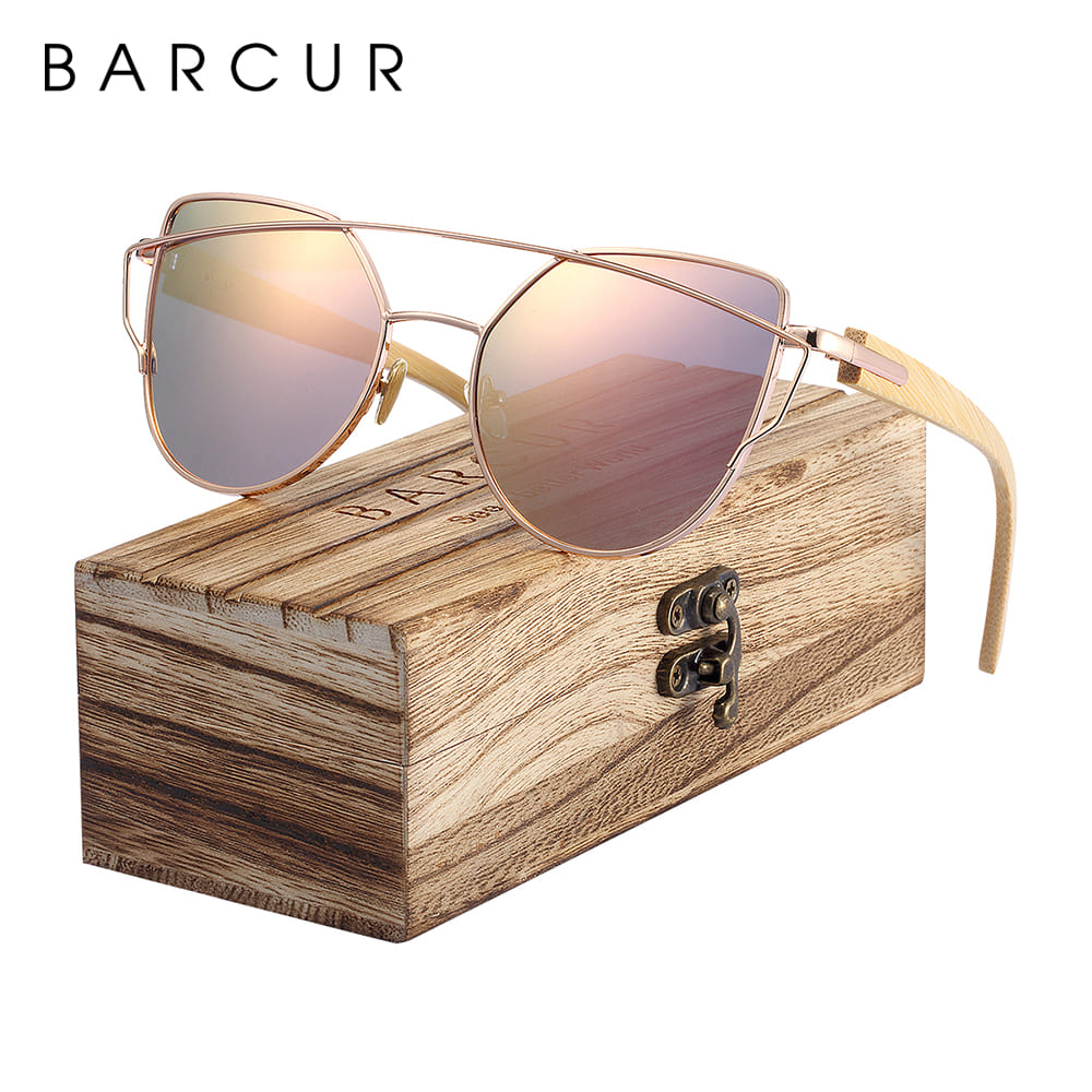 Óculos de Sol Polarizado de Madeira Bambu Feminino Olho de Gato