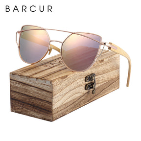 Óculos de Sol Polarizado de Madeira Bambu Feminino Olho de Gato