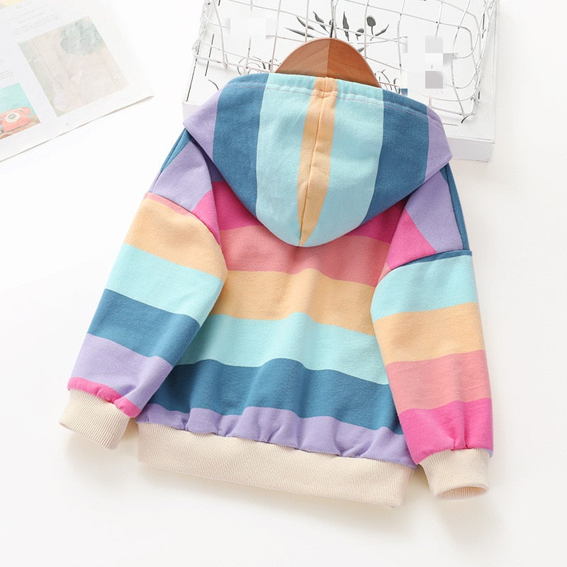 Moletom Infantil Feminino Colorido Arco Íris Com Capuz Fashion Rainbow