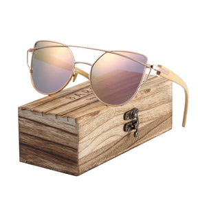 Óculos de Sol Polarizado de Madeira Bambu Feminino Olho de Gato