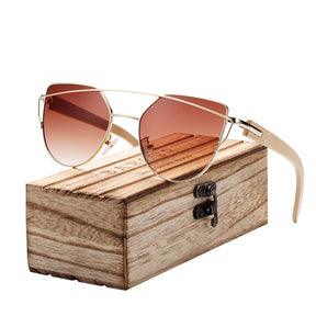 Óculos de Sol Polarizado de Madeira Bambu Feminino Olho de Gato