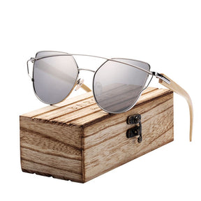 Óculos de Sol Polarizado de Madeira Bambu Feminino Olho de Gato