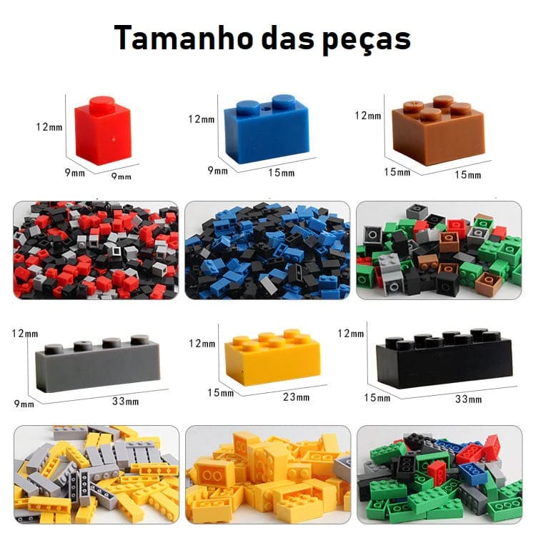 Dimensões das Peças dos Blocos de Montar Infantil 1000 Peças Estilo Lego