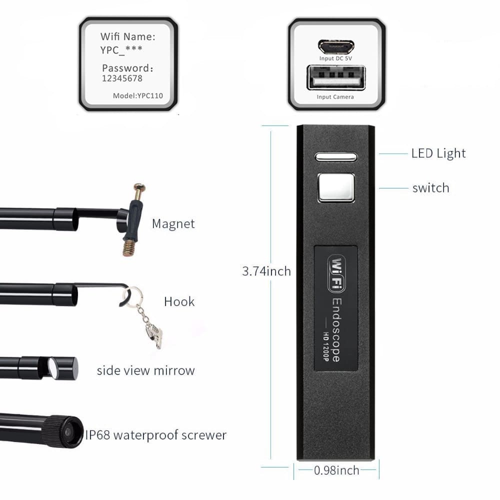 Câmera Endoscópica para Celular Iphone IOS Android WiFi HD