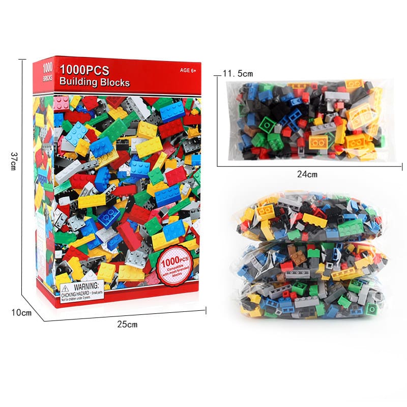 Dimensões da caixa de Blocos de Montar Infantil 1000 Peças Estilo Lego