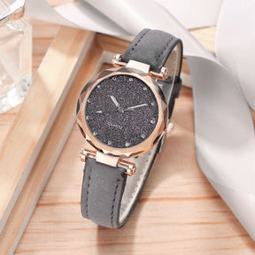 Relógio Feminino de Pulso Analógico Quartzo Casual com Pulseira Céu Estrelado