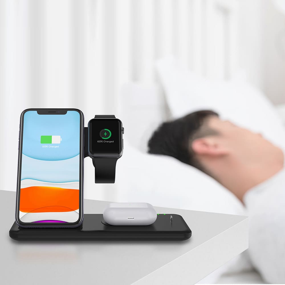 Base Estação De Carregamento Sem Fio 4 Em 1 iPhone AirPods Apple Watch Samsung