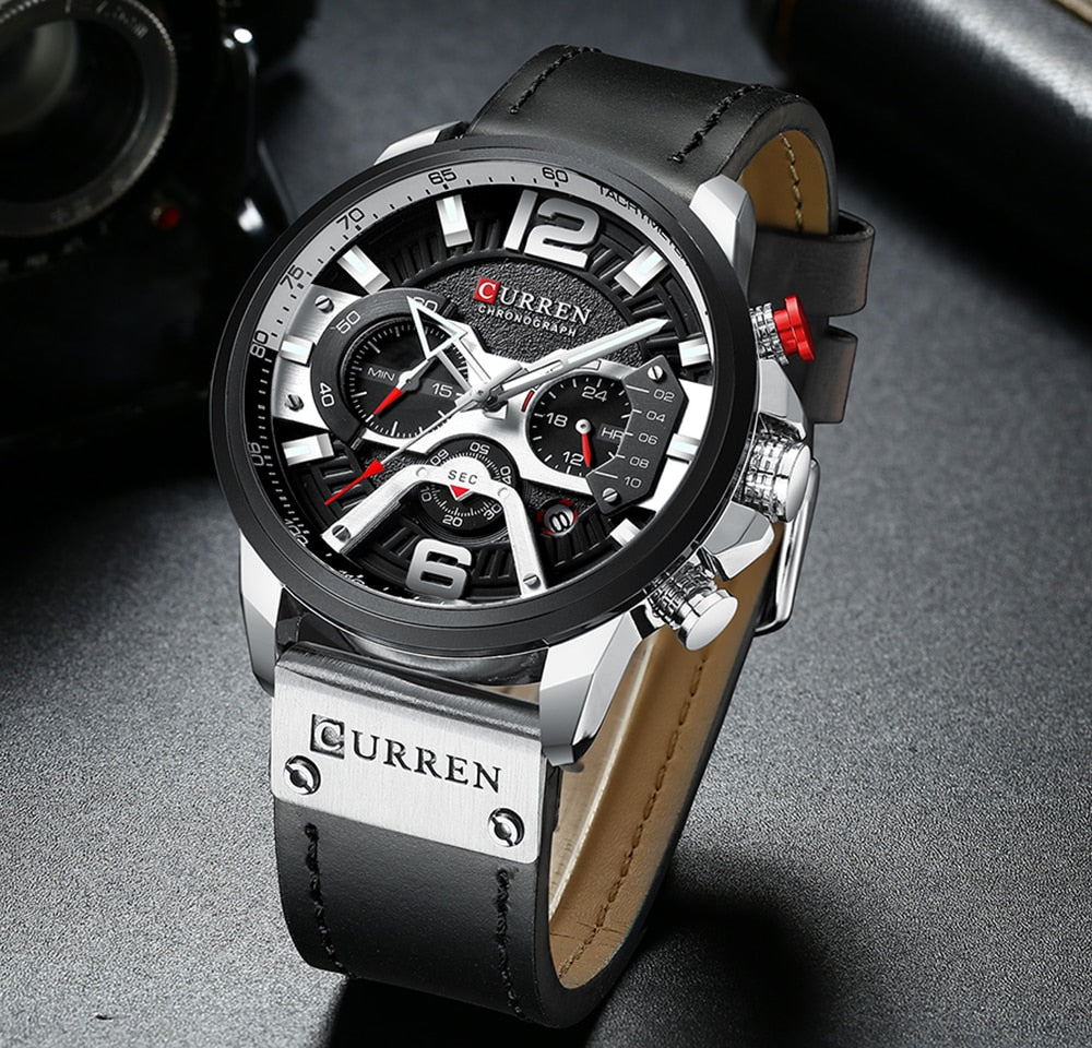 Relógio Masculino Analógico Pulseira de Couro Top Brand Luxury Curren