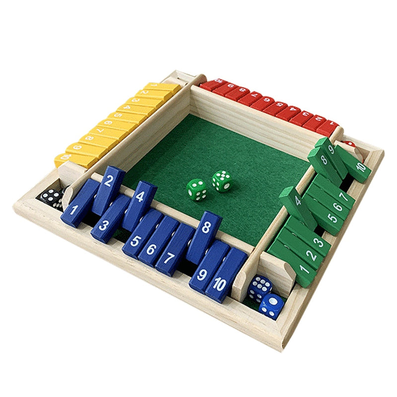 Jogo de tabuleiro de madeira, 4 jogadores fecham o jogo de dados