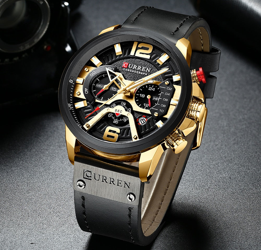 Relógio Masculino Analógico Pulseira de Couro Top Brand Luxury Curren