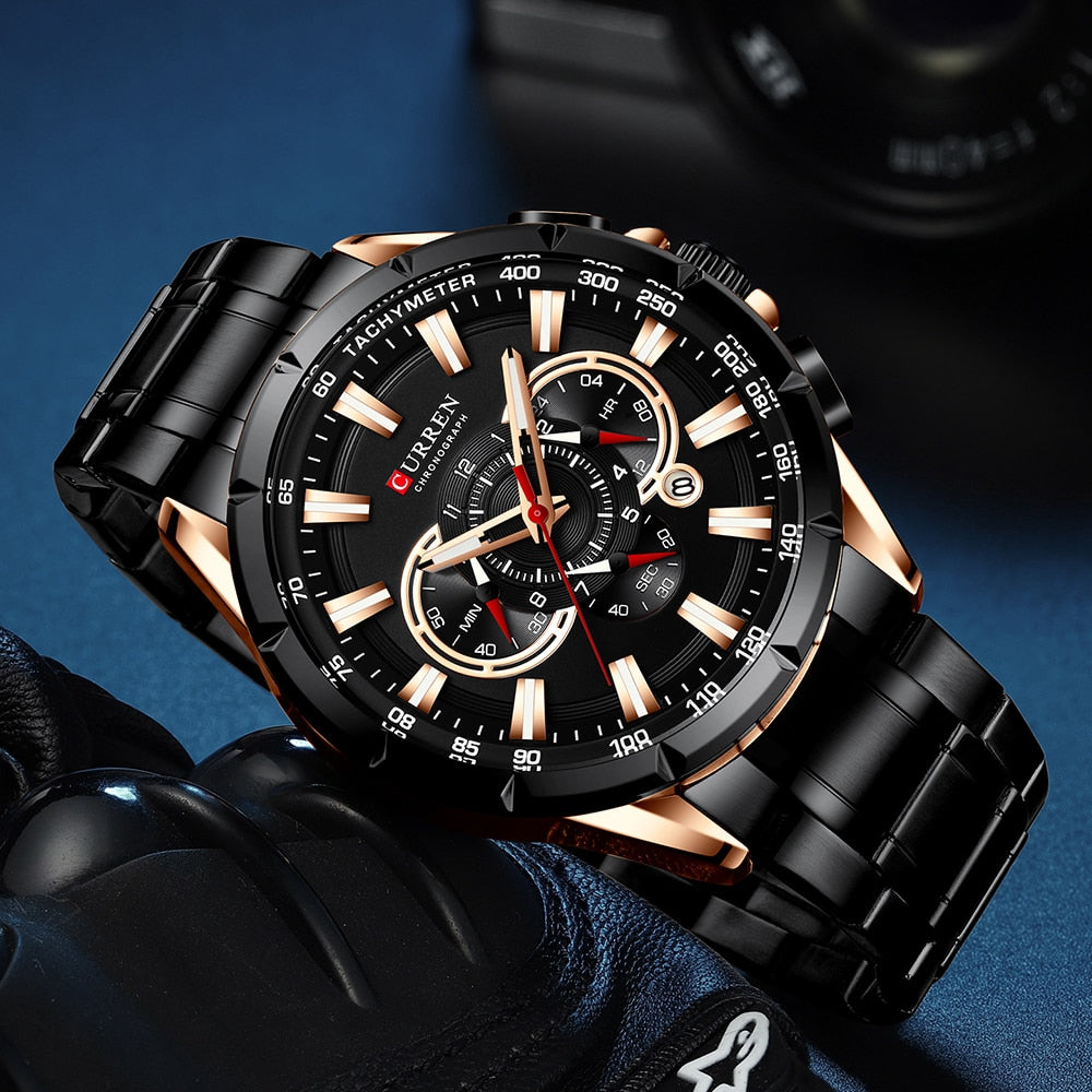 Relógio Masculino Analógico Esporte Casual com Pulseira de Aço Inoxidável New Luminous Curren