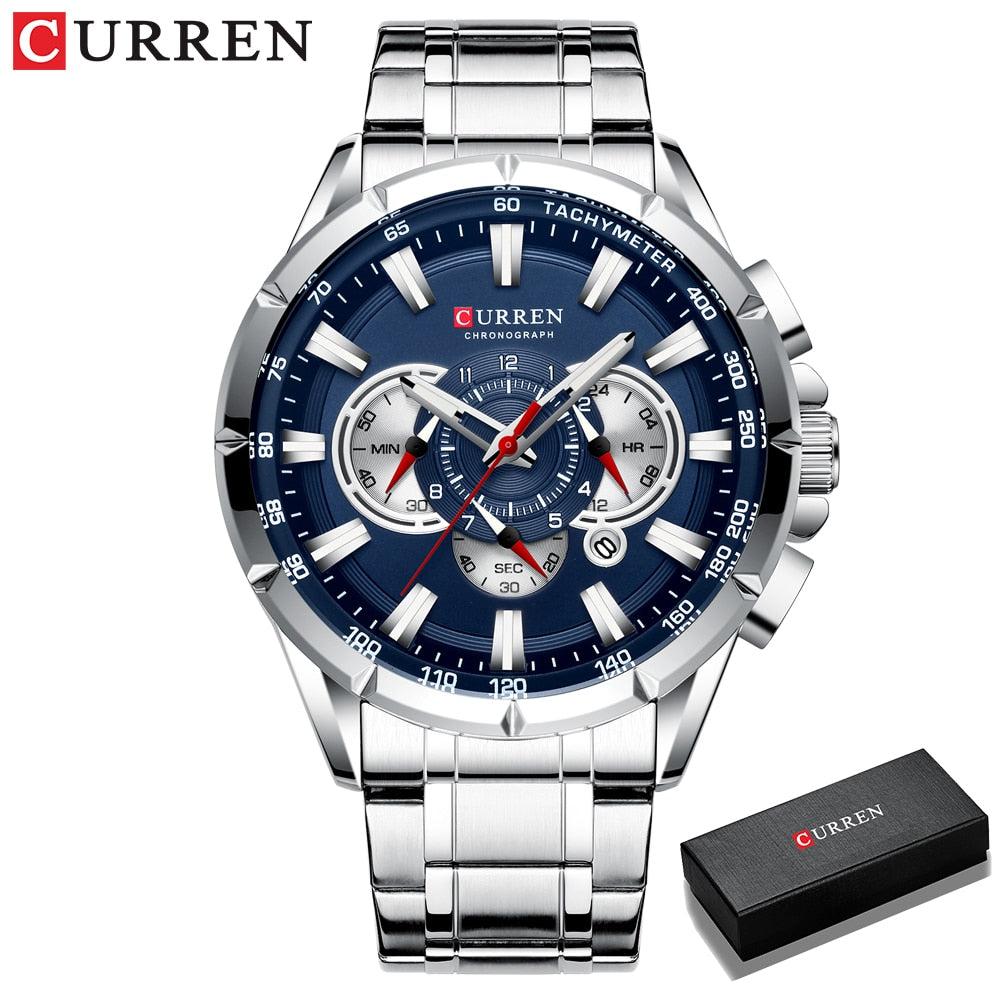 Relógio Masculino Analógico Esporte Casual com Pulseira de Aço Inoxidável New Luminous Curren