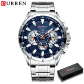 Relógio Masculino Analógico Esporte Casual com Pulseira de Aço Inoxidável New Luminous Curren