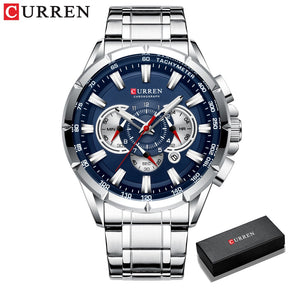 Relógio Masculino Analógico Esporte Casual com Pulseira de Aço Inoxidável New Luminous Curren