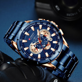 Relógio Masculino Analógico Esporte Casual com Pulseira de Aço Inoxidável New Luminous Curren