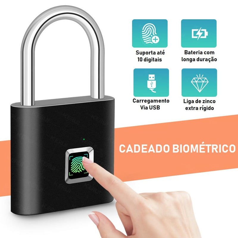Cadeado com Segredo Digital Biométrico Anti Furto Recarregável