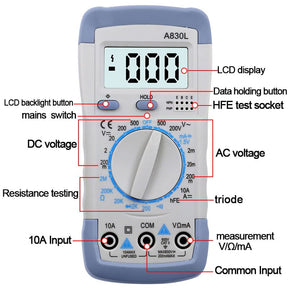 Multímetro Digital LCD Portátil Tensão Multi Teste AC DC A830L