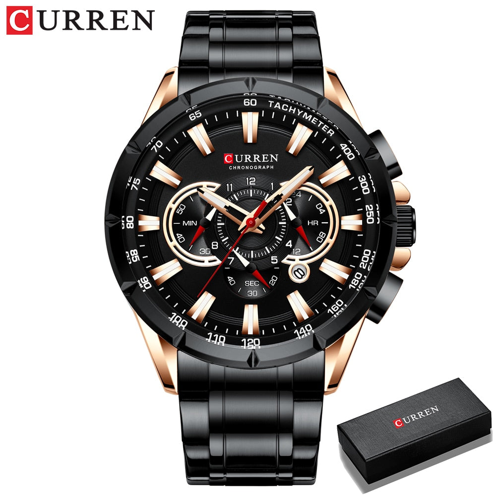 Relógio Masculino Analógico Esporte Casual com Pulseira de Aço Inoxidável New Luminous Curren