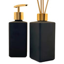 Kit Porta Sabonete e Difusor Luxo Vidro Preto Fosco com Pingente