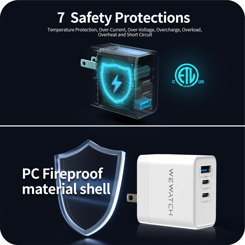 Carregador Carga Rápida 65W USB-A e USB-CCarregador Portátil Wewatch Plugue Retrátil USB Tipo C Bivolt GaN