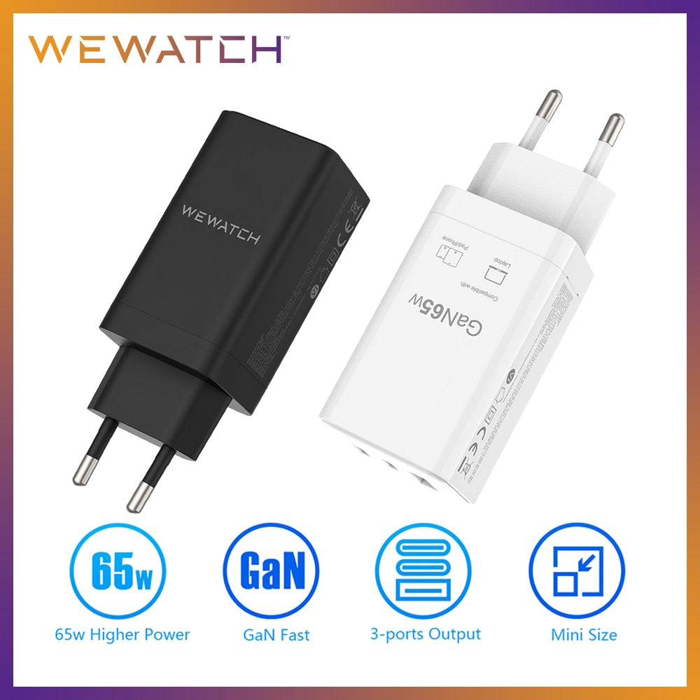 Carregador Portátil Wewatch 65W Pequeno Tipo C GaN Turbo