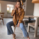 Jaqueta Casual de Couro Sintético Feminina