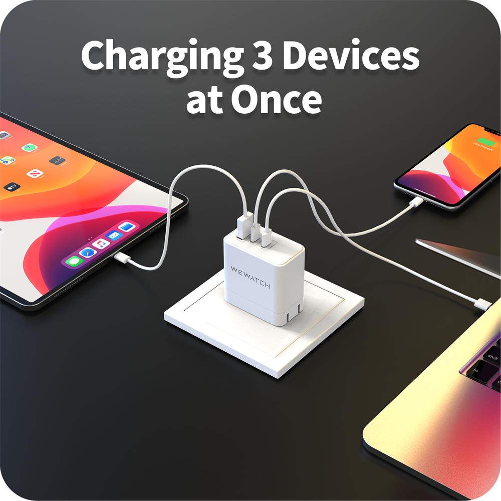 Carregador Carga Rápida 65W USB-A e USB-CCarregador Portátil Wewatch Plugue Retrátil USB Tipo C Bivolt GaN