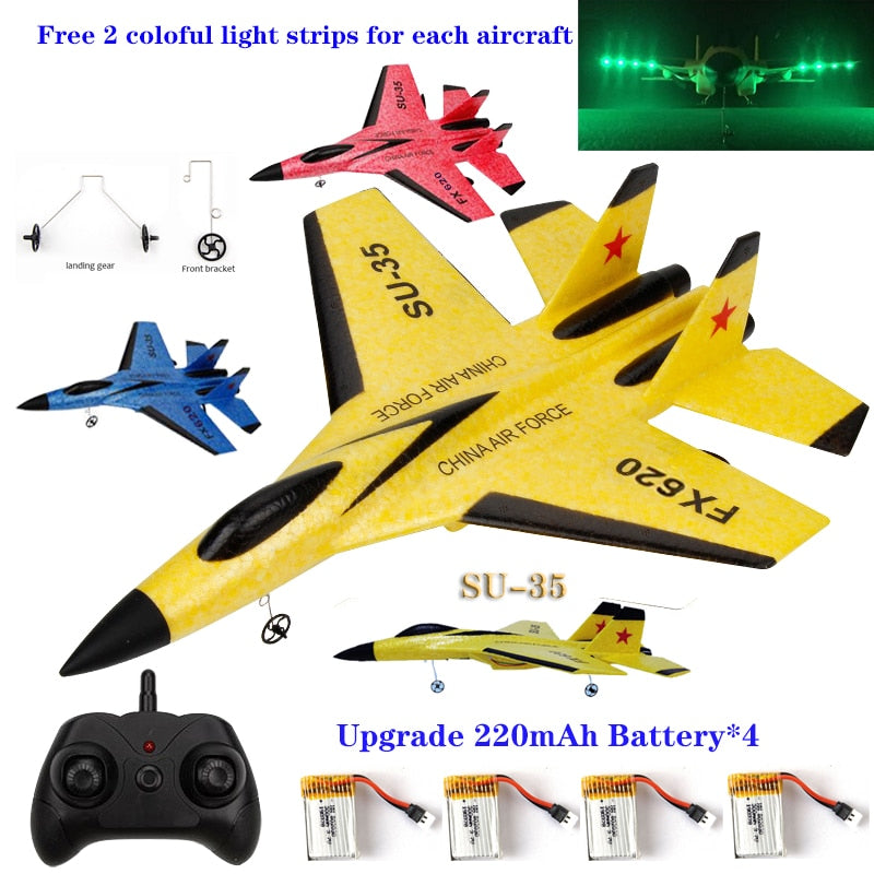 Avião de Brinquedo com Controle Remoto, SU35 ou SU57, Modelo Planador com  Luzes LED, 2,4