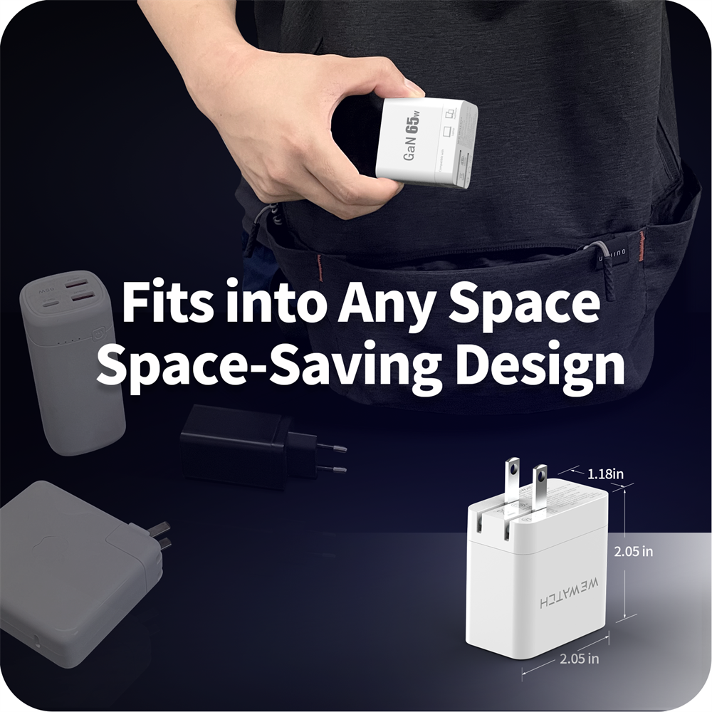 Carregador Carga Rápida 65W USB-A e USB-CCarregador Portátil Wewatch Plugue Retrátil USB Tipo C Bivolt GaN