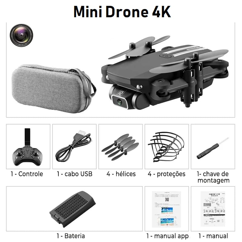 Pacote do Mini Drone com Câmera 4K HD WiFi